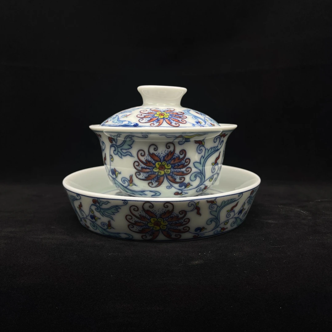 满绘大壶承斗彩缠枝莲大容量三才盖碗0273