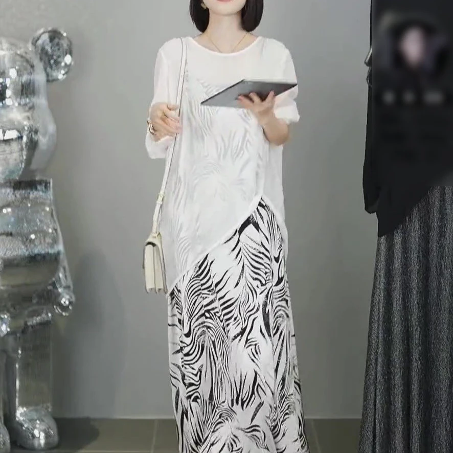 2025春夏中长款连衣裙显瘦气质时尚休闲宽松复古上衣夏季两件套女