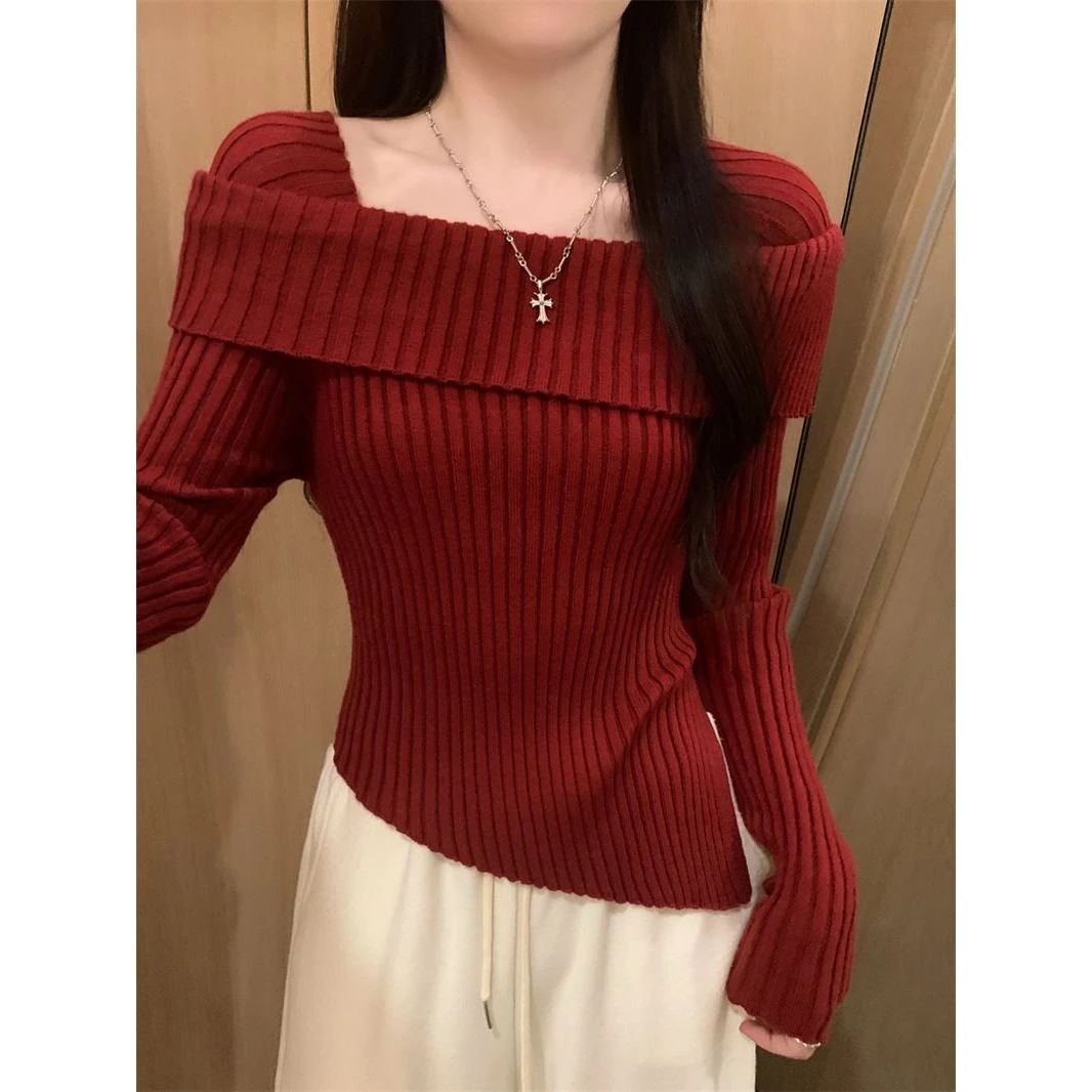 设计感小众打底衫女装秋冬新款内搭红色氛围感性感外穿内搭上衣潮