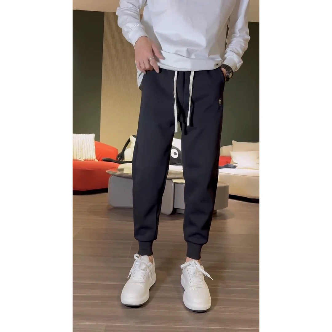 男士加绒卫裤男款爆款2024新款春秋季运动九分冬装加厚休闲长裤子