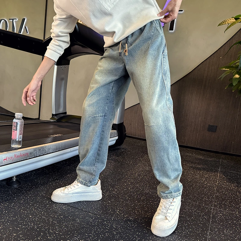 复古美式弯刀牛仔裤男士春秋款潮牌直筒宽松阔腿休闲裤男装长裤子