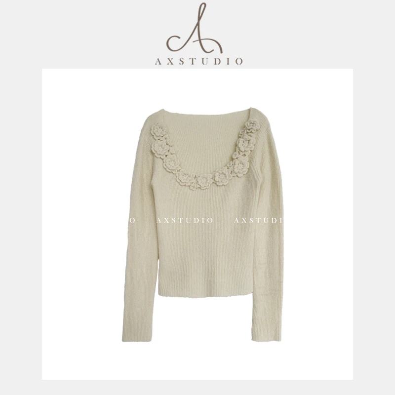 【NO退还 年末大促微瑕】阿昕亮晶晶 心动百利甜 花朵毛衣AX231600