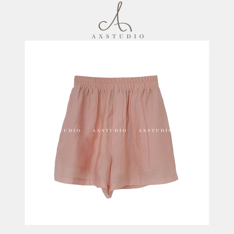 阿昕亮晶晶 清新感 莱赛尔夏季防晒松紧腰宽松薄款短裤AX240231B