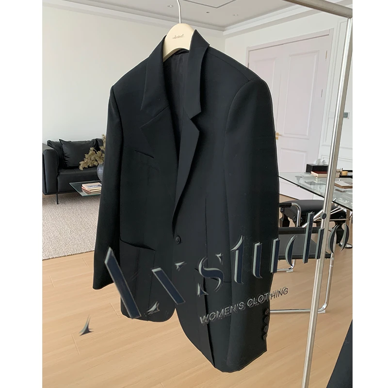 阿昕亮晶晶 高奢级 精仿羊毛宽松黑色显瘦高级西装外套AX240698