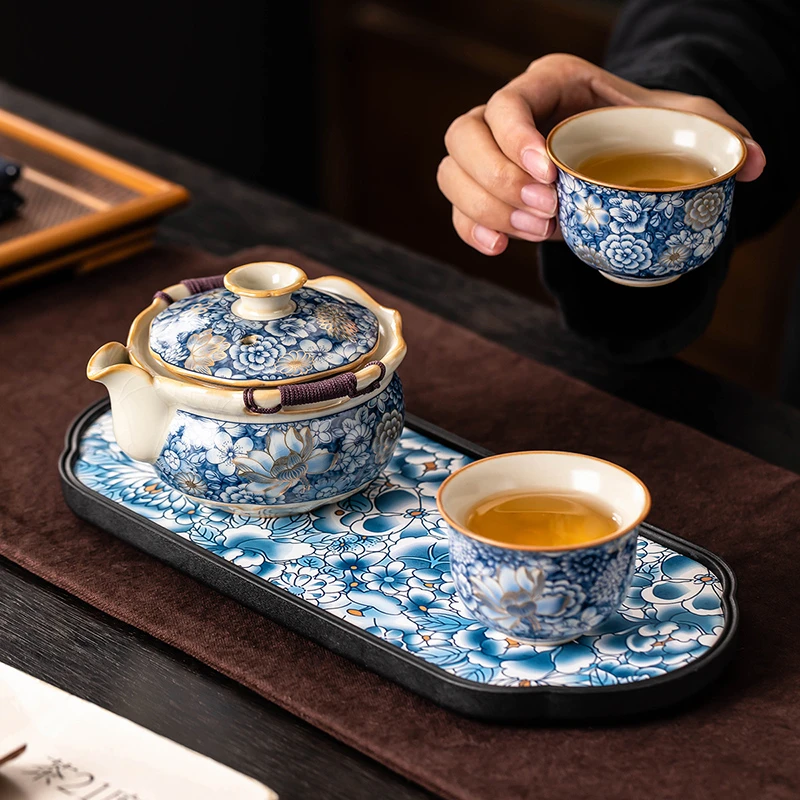 汝窑茶壶泡茶盖碗防烫手功夫茶具手抓壶陶瓷茶杯家用旅行喝茶中式