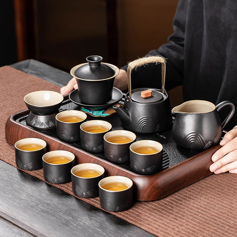 茶具套装功夫茶黑陶高档轻奢日式复古小型泡茶器家用茶盘喝茶用具