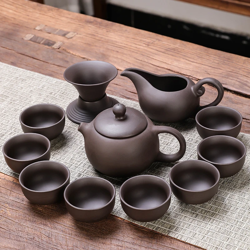 紫砂功夫茶具套装家用中式复古功夫茶办公室会客茶盘盖碗茶壶茶杯