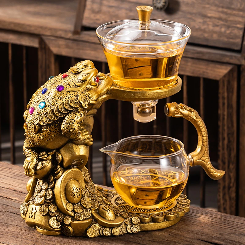 金蟾玻璃透明自动茶具套装小型懒人茶杯家用喝茶功夫茶壶泡茶神器