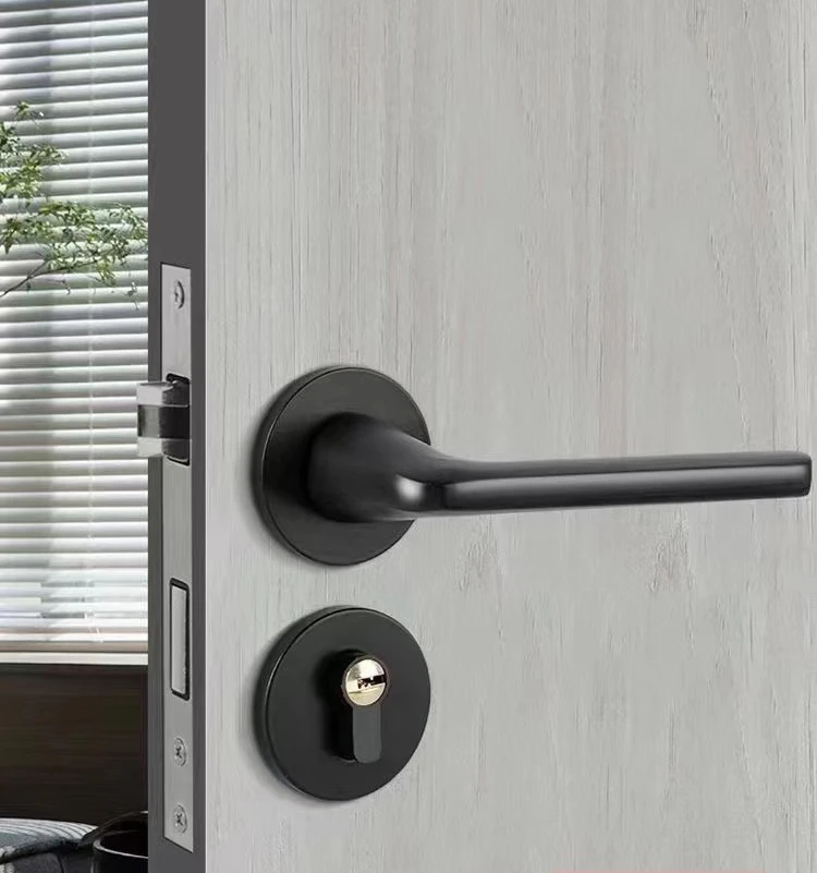 黑色室内房门锁磁吸门锁磁吸锁体铝合金门把手木门分体锁家用