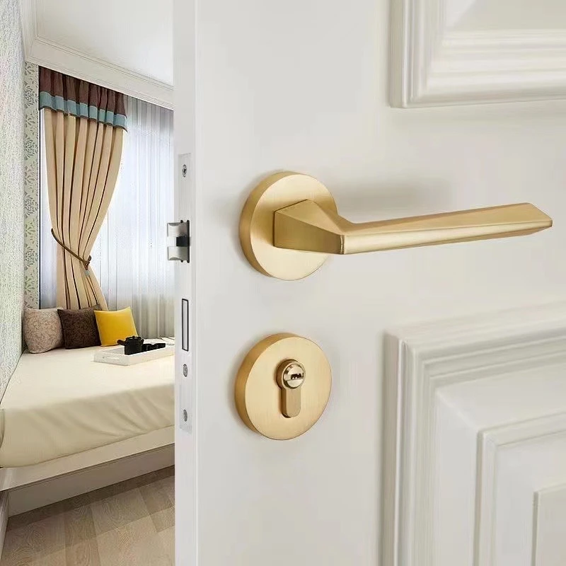 铜拉丝~磁吸静音门锁家用木门锁芯磁吸门锁