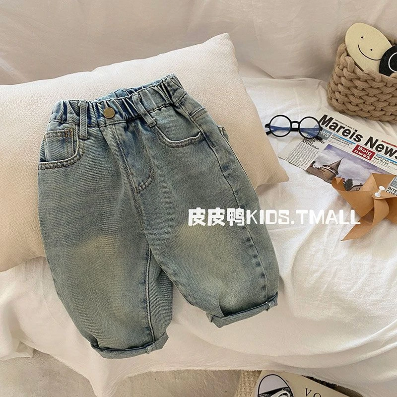 宝宝牛仔裤春秋款外穿男小童休闲简约长裤儿童2024春季男孩衬衫