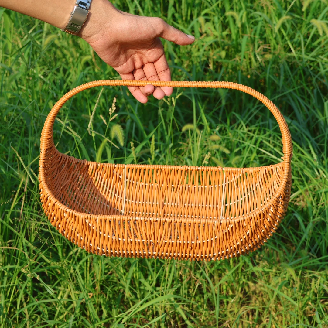 中秋节椭圆花篮船形月子鸡蛋水果花篮藤编手工编织水果花篮礼盒