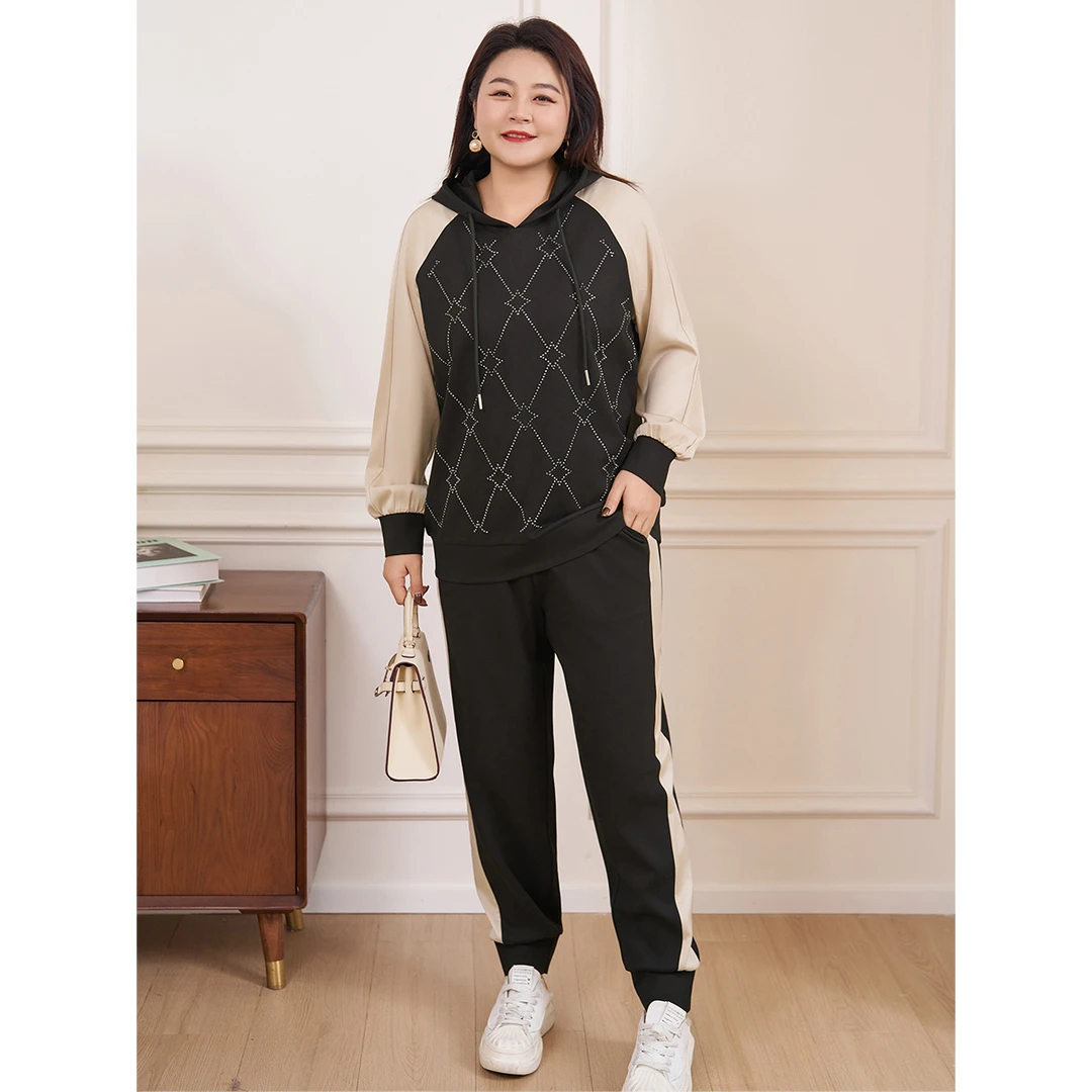 【套装现货】MsShe大码女装秋装运动风连帽卫衣束脚卫裤J~B2401065