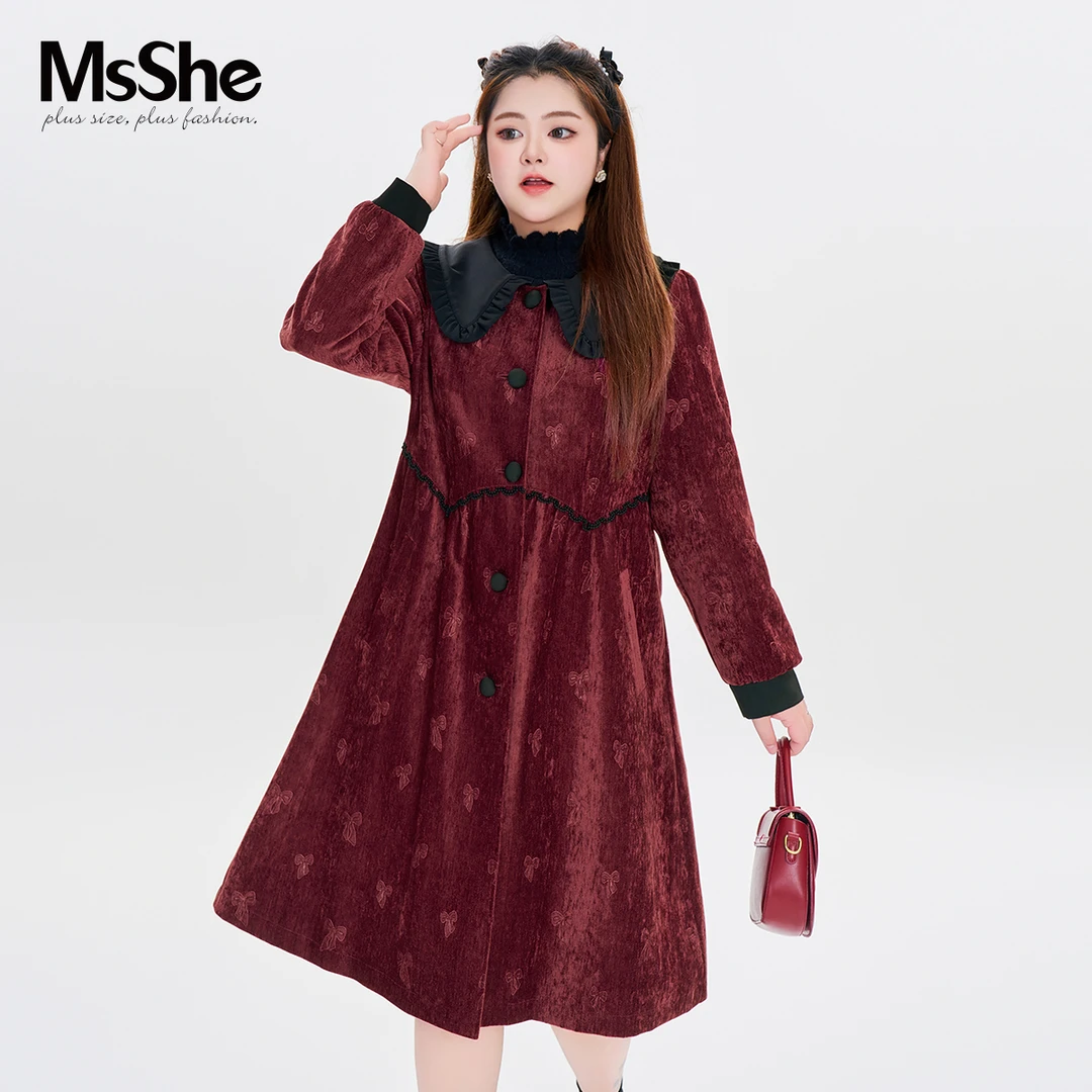 【夹棉加厚撞色棉衣】MsShe大码女装新冬装复古棉衣D~F2409025