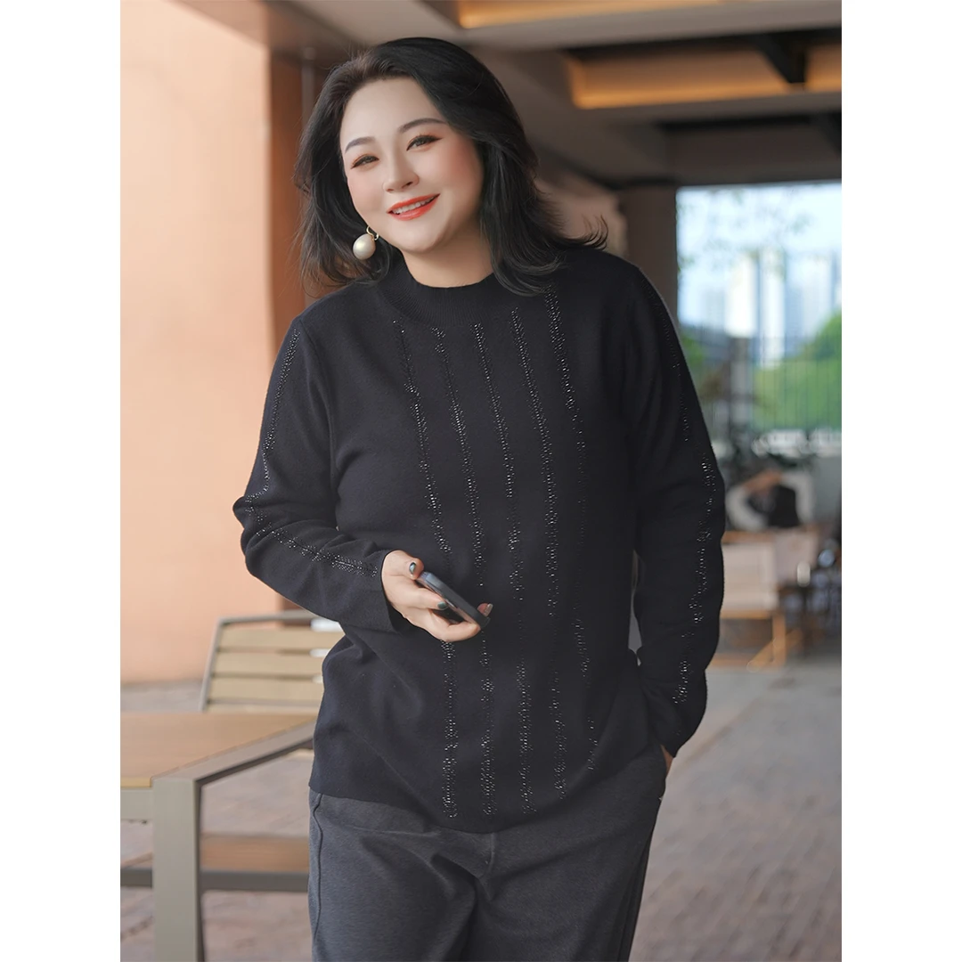 【仿兔绒纱重工烫钻】MsShe大码女装春装半高领毛衣J~B2411017