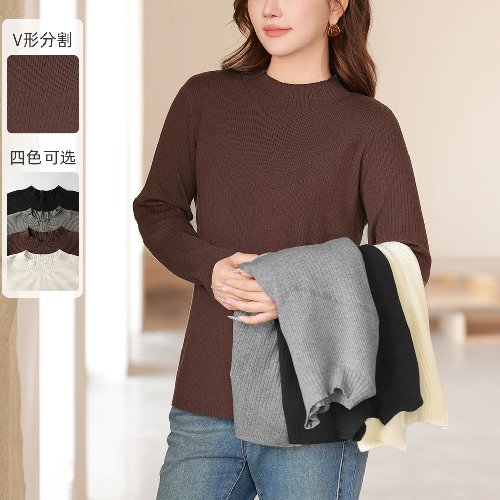 【显瘦气质半高领打底针织衫】MsShe大码女装春优雅上衣J~M2409078