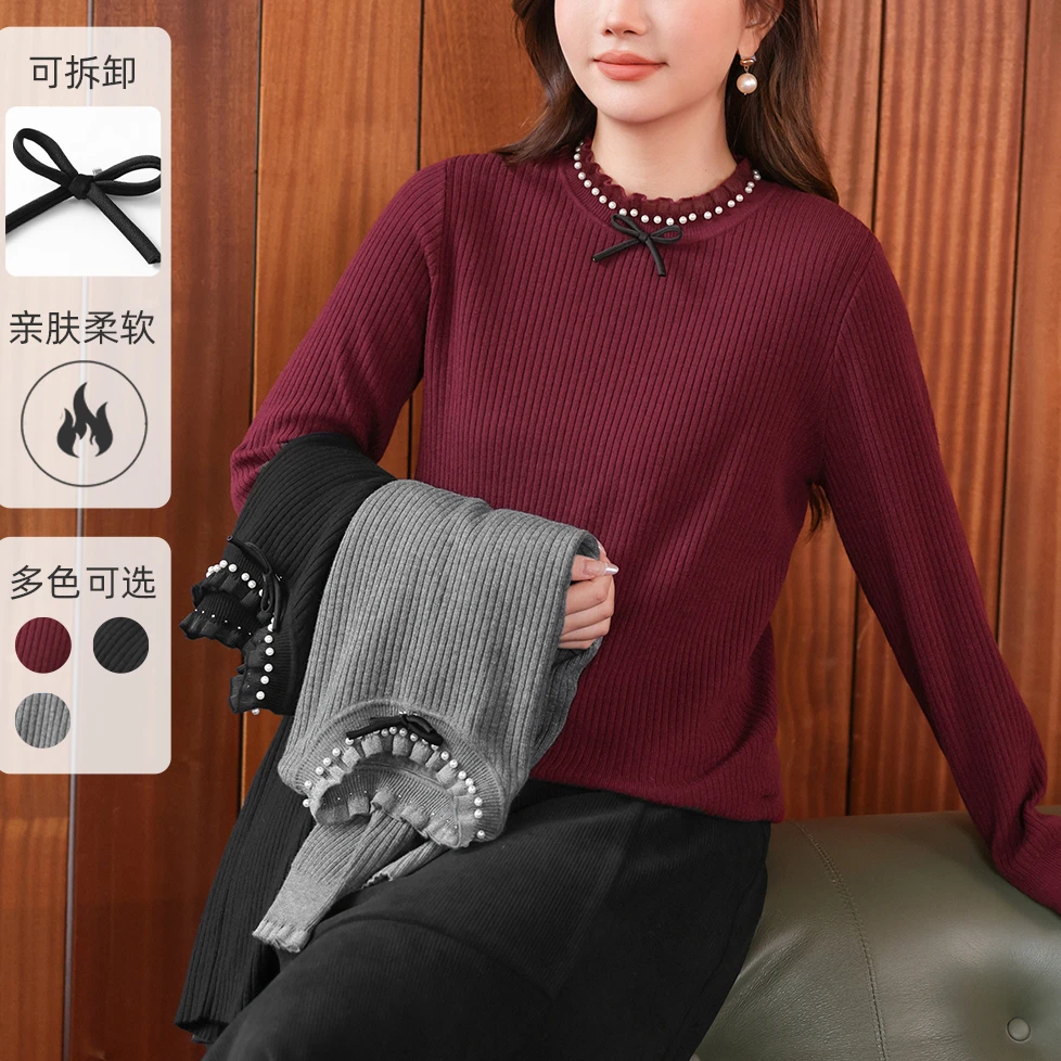 【仿兔绒纱】MsShe大码女装春季可拆卸蝴蝶结新年毛衣J~F2409023