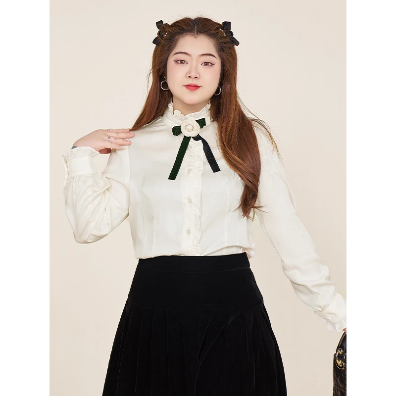 【天丝】MsShe大码女装夏装小香风小众短款泡泡袖衬衫D~Y2401005