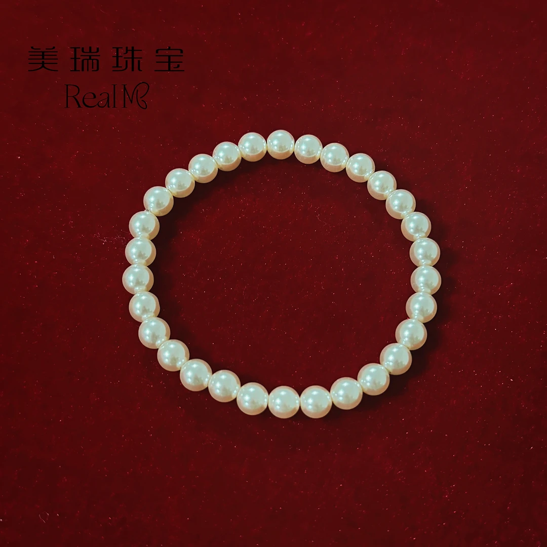 非金属仿珍珠手链 施家珍珠手串素圈时尚仙女弹力贝珠珍珠手链