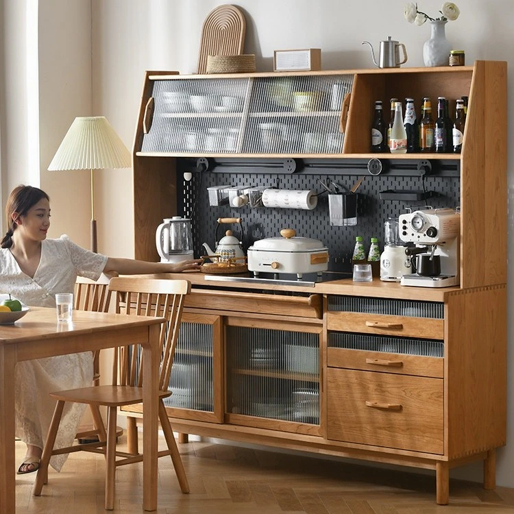 大山家具樱桃木餐边柜简约洞洞板客厅茶水柜收纳柜厨房碗柜置物柜