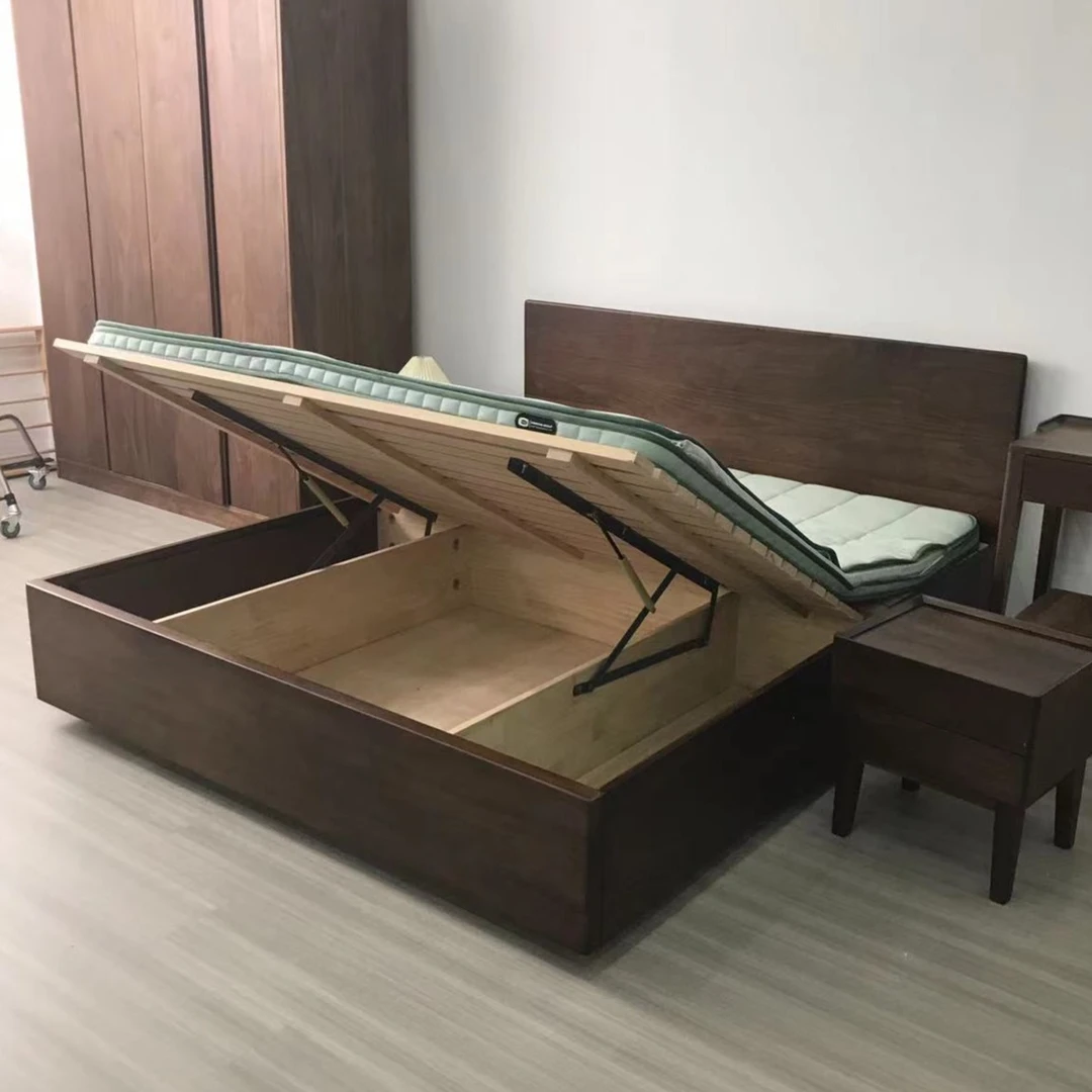 大山成套家具北美黑胡桃木储物大床全实木双人床1.8米主卧收纳床