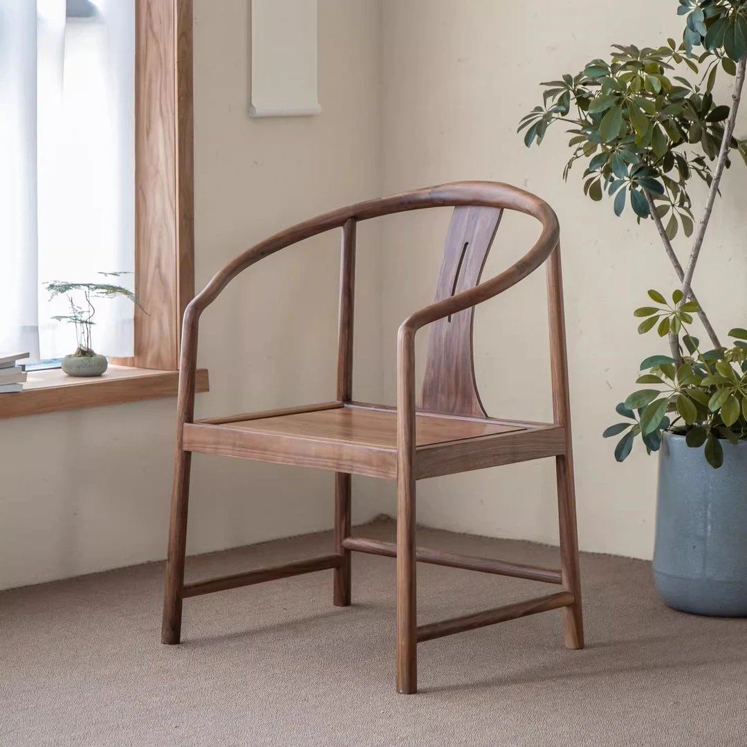 大山新中式圈椅黑胡桃木太师椅禅意茶室茶椅餐椅实木靠背椅休闲椅