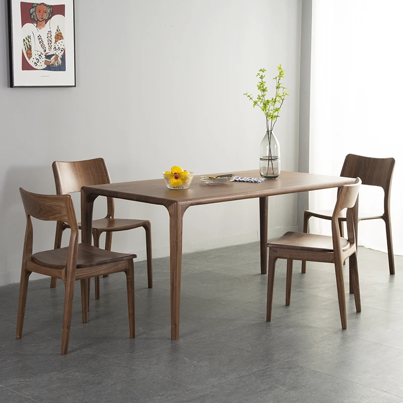 大山家具椅子单层餐桌全实木大板长方形原木饭桌椅北美黑胡桃木