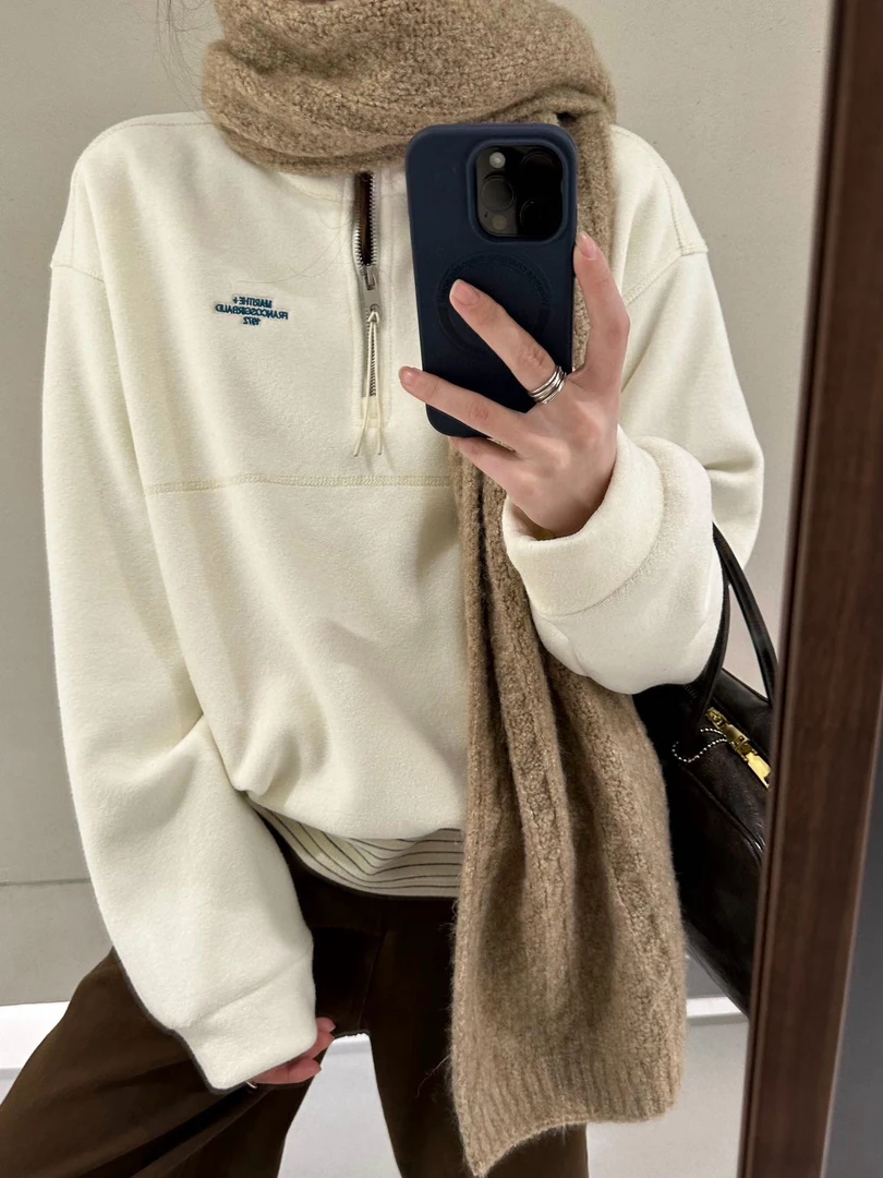 加绒半拉链刺绣字母立领卫衣