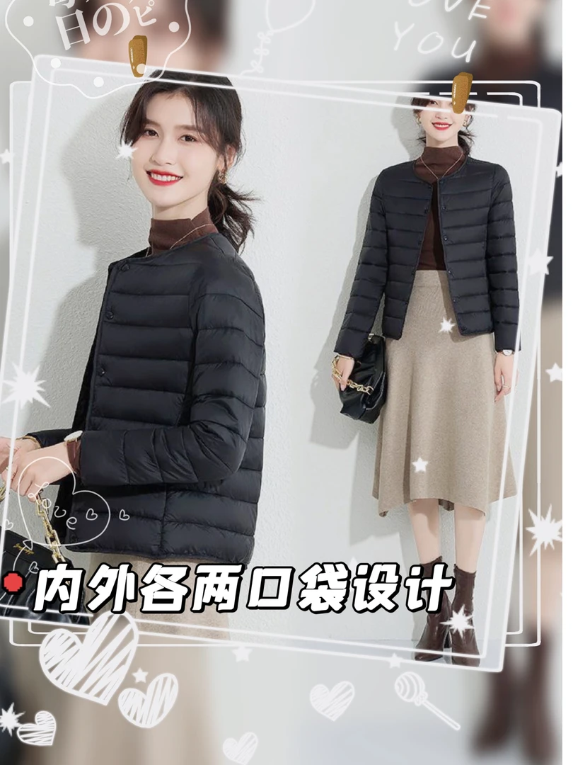 2025新款轻薄棉衣女短款内穿外穿轻薄冬季圆领V领大码修身保暖