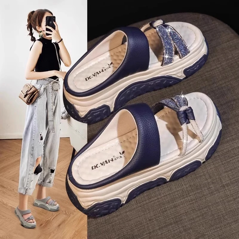 网红增高半拖鞋外穿2023年夏季新款松糕厚底防滑休闲一字沙滩凉拖