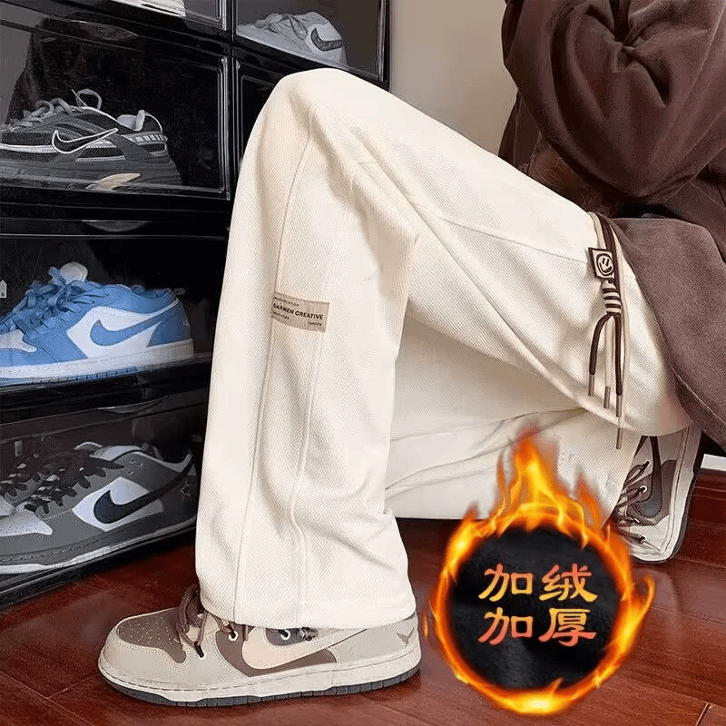 加绒保暖卫裤男士宽松直筒秋冬新款潮流男裤美式高街男款休闲长裤