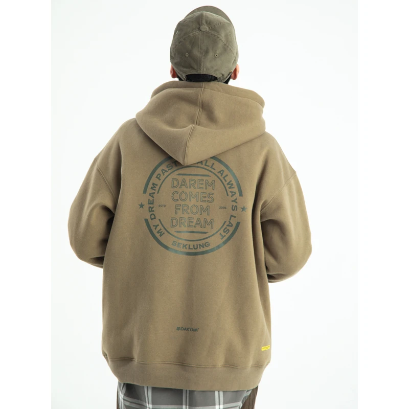 DAKYAM(达人) 21AW 320g抓绒邮戳印花LOGO连帽多色宽松落肩厚卫衣