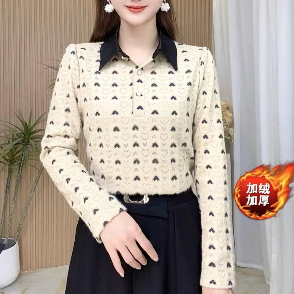 【爱心小衫】保暖加绒加厚冬季新款打底衫拼接时尚洋气舒适显瘦洋气