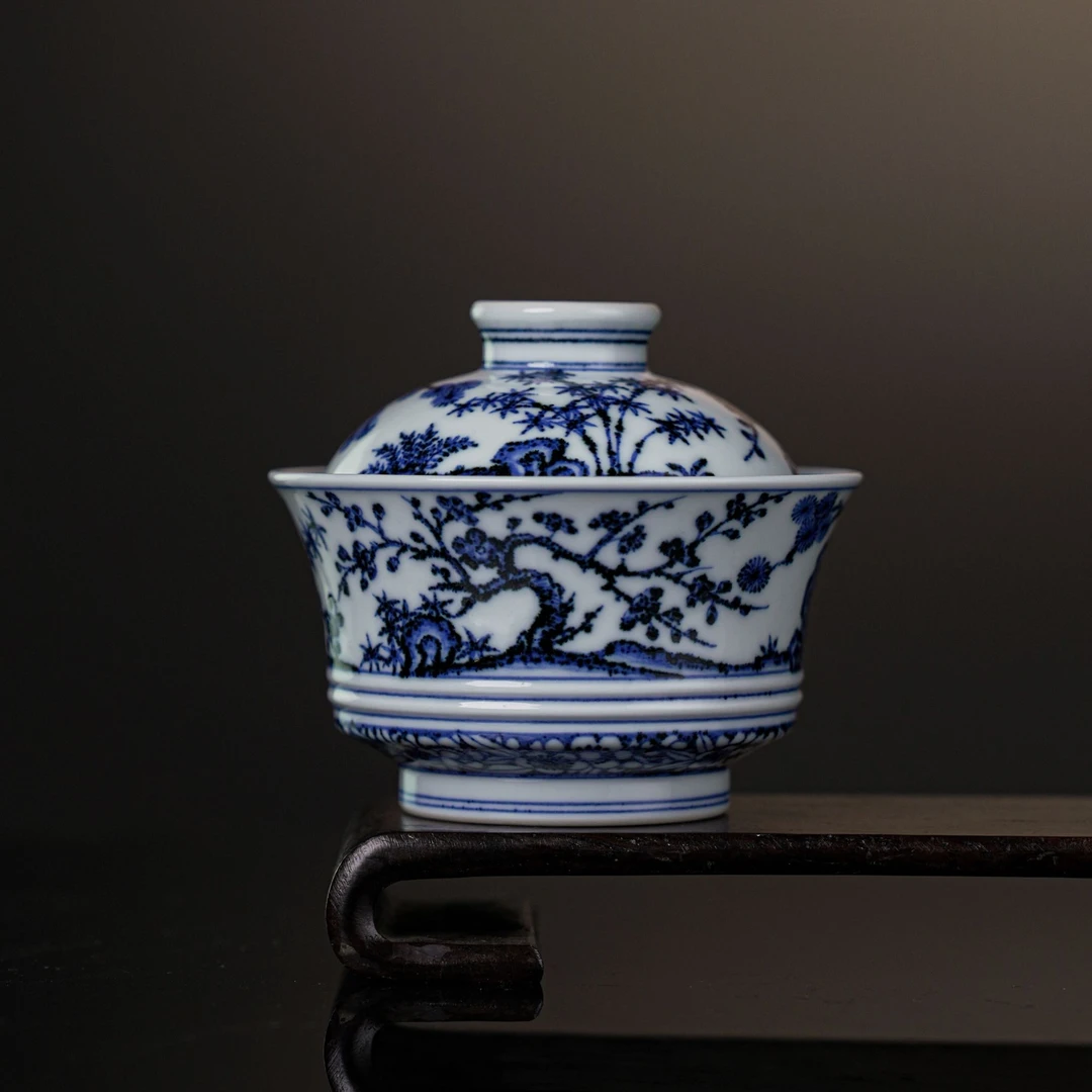 壹万堂 宣德松竹梅矮马蹄盖碗