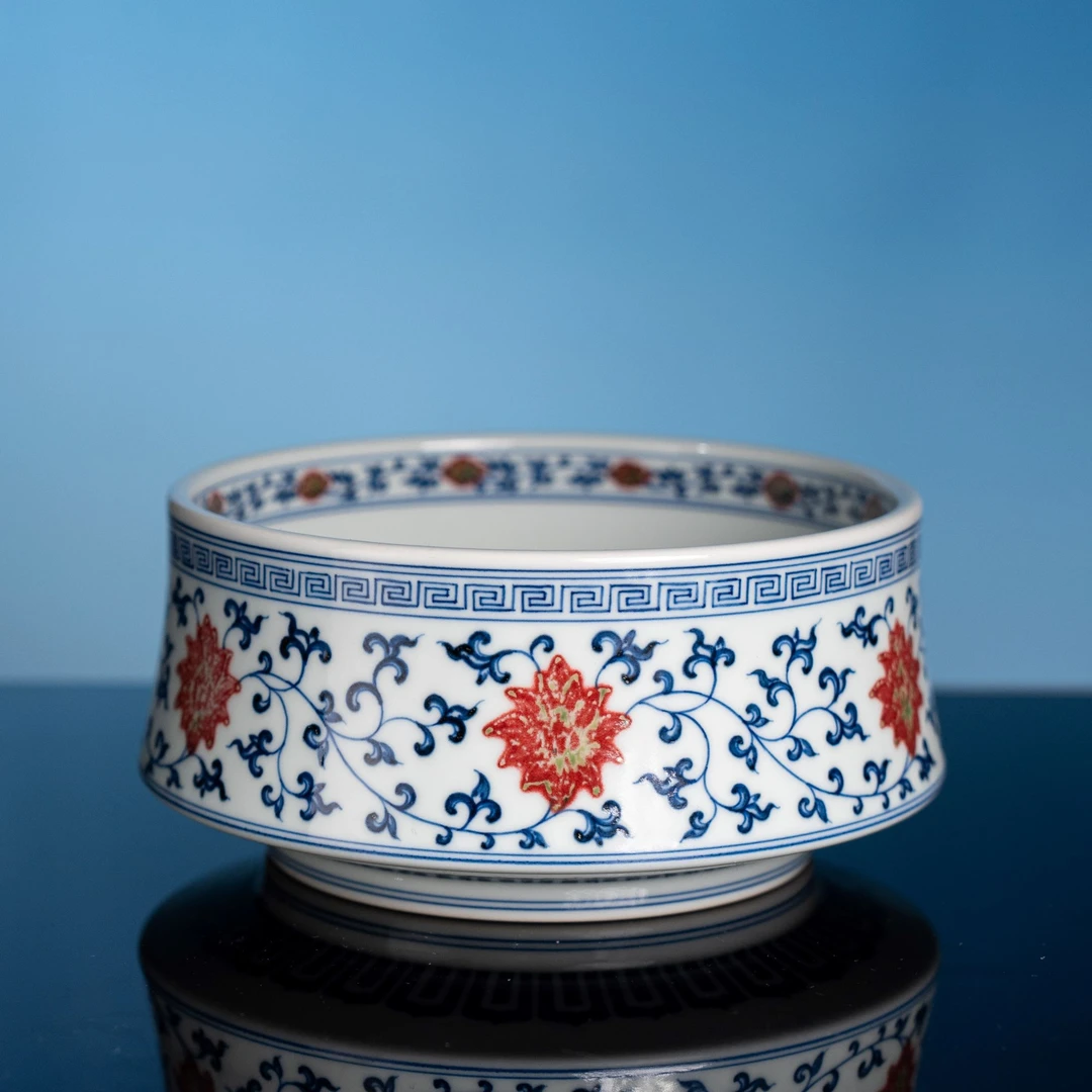 和然窑 缠枝花卉大水洗 青花釉里红