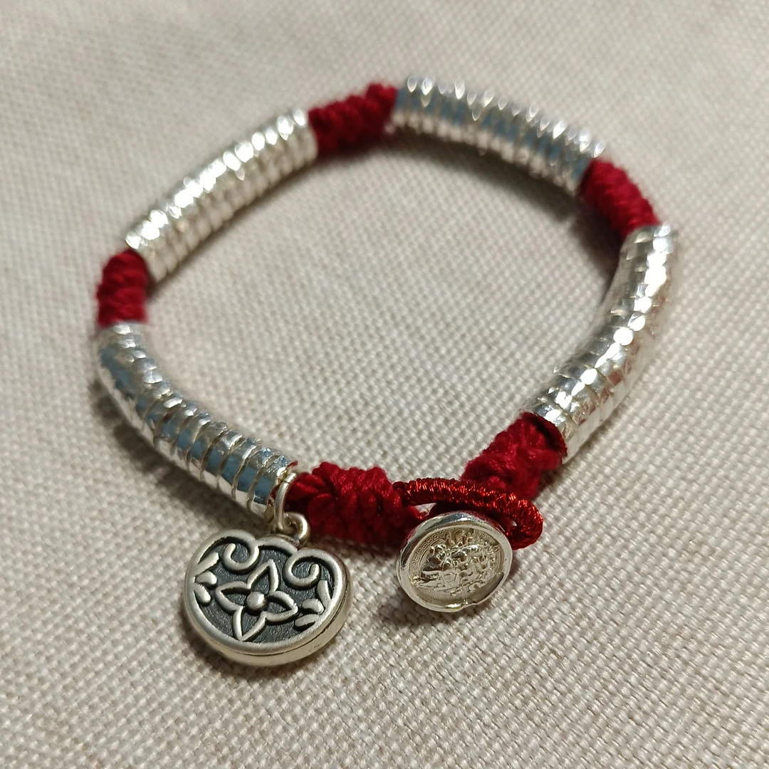 足银手链 卡6.5足银999盘缠纯手串手工编绳手链