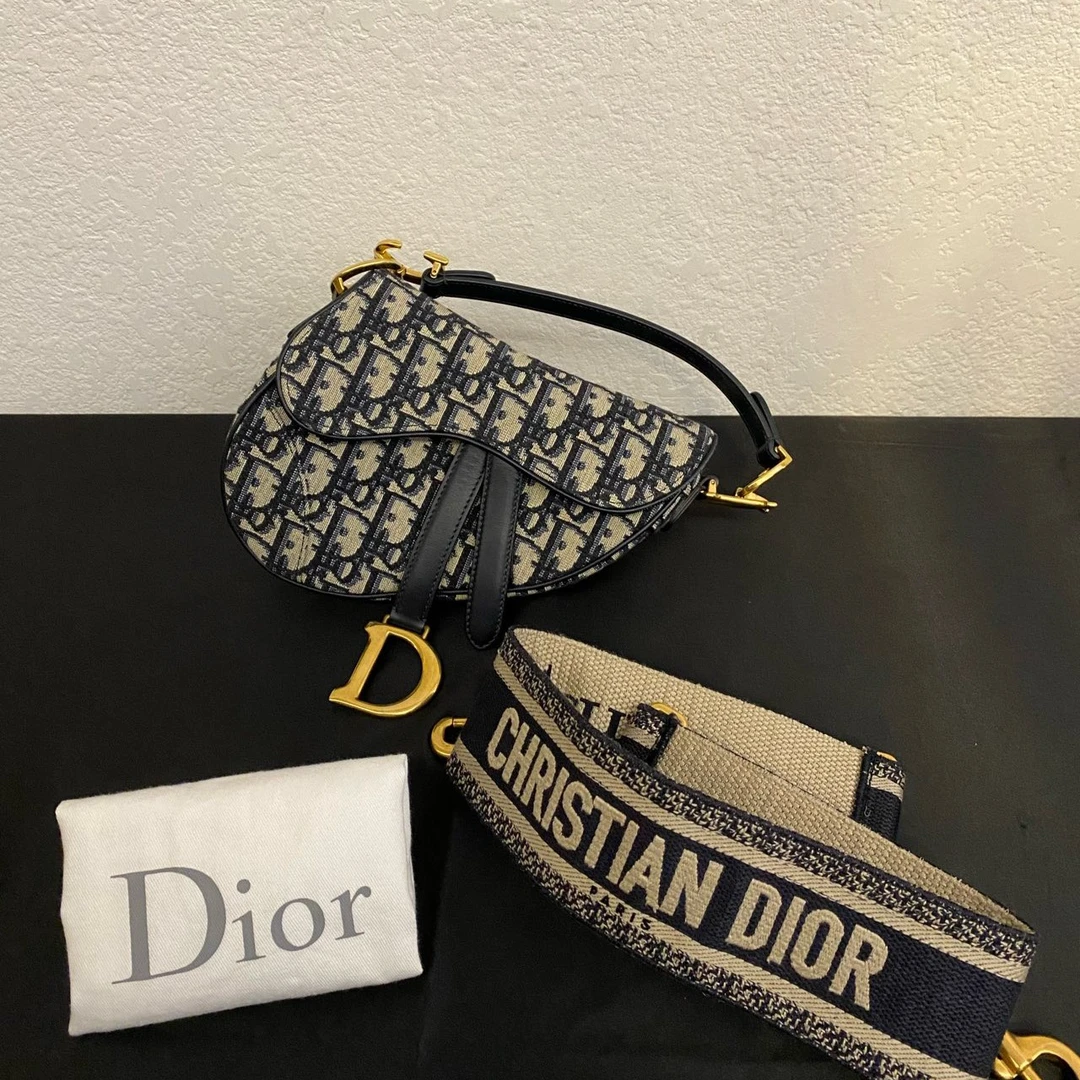 99新 DIOR/迪奥 刺绣老花满印马鞍包单肩手提包牛仔蓝色 9416青柠