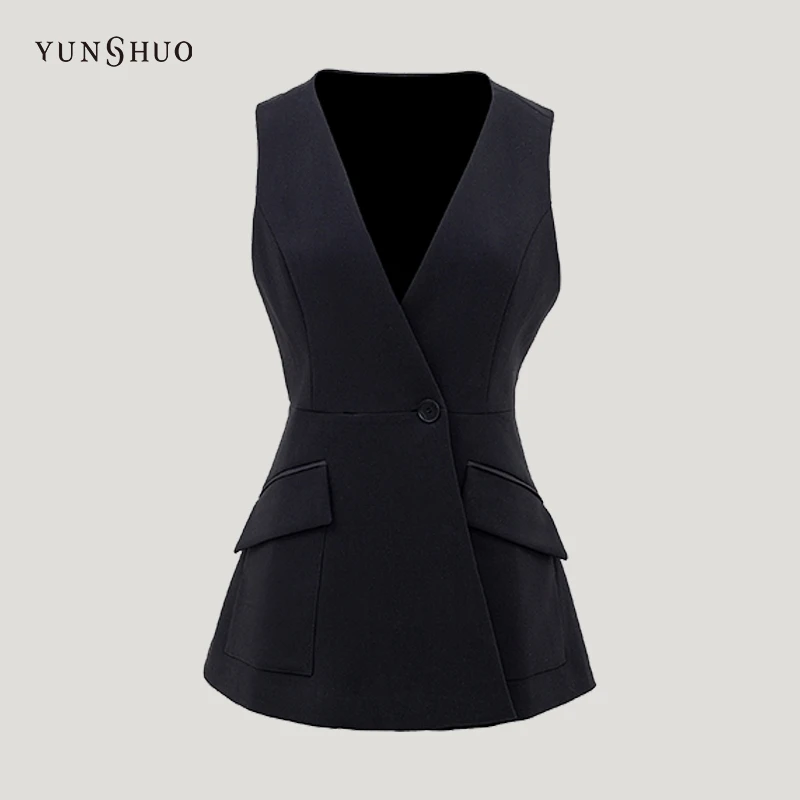 YUNSHUO    V领垂感马甲设计感修身显瘦马夹    625009