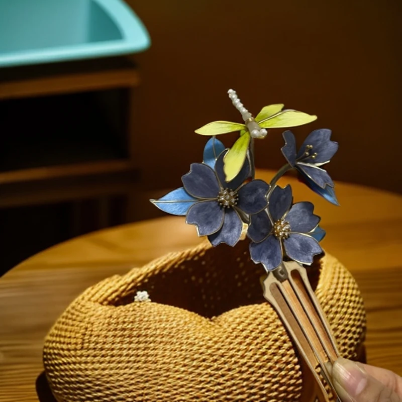 古风汉服手工发簪绒花头饰新中式气质簪子纯手工簪发