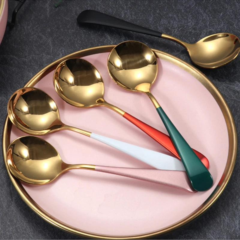 304不锈钢圆勺子家用小汤勺餐厅咖啡勺调羹搅拌勺饭勺甜品勺汤匙