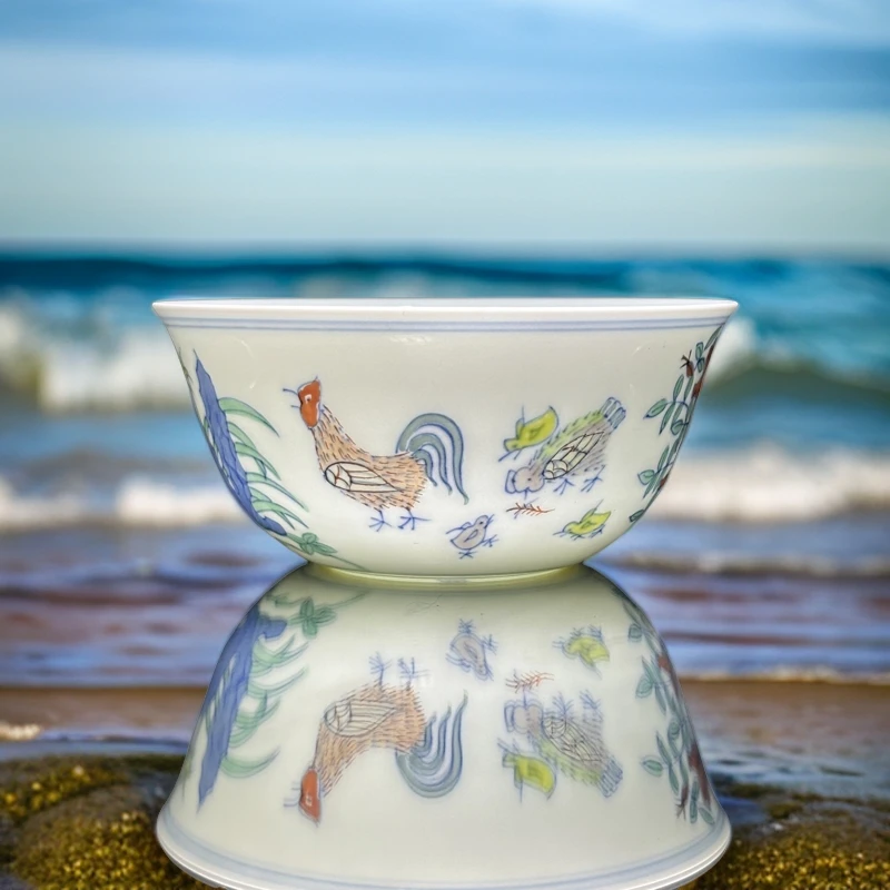 手绘陶瓷品茗杯景德镇功夫茶具主人杯单杯成化斗彩鸡缸杯