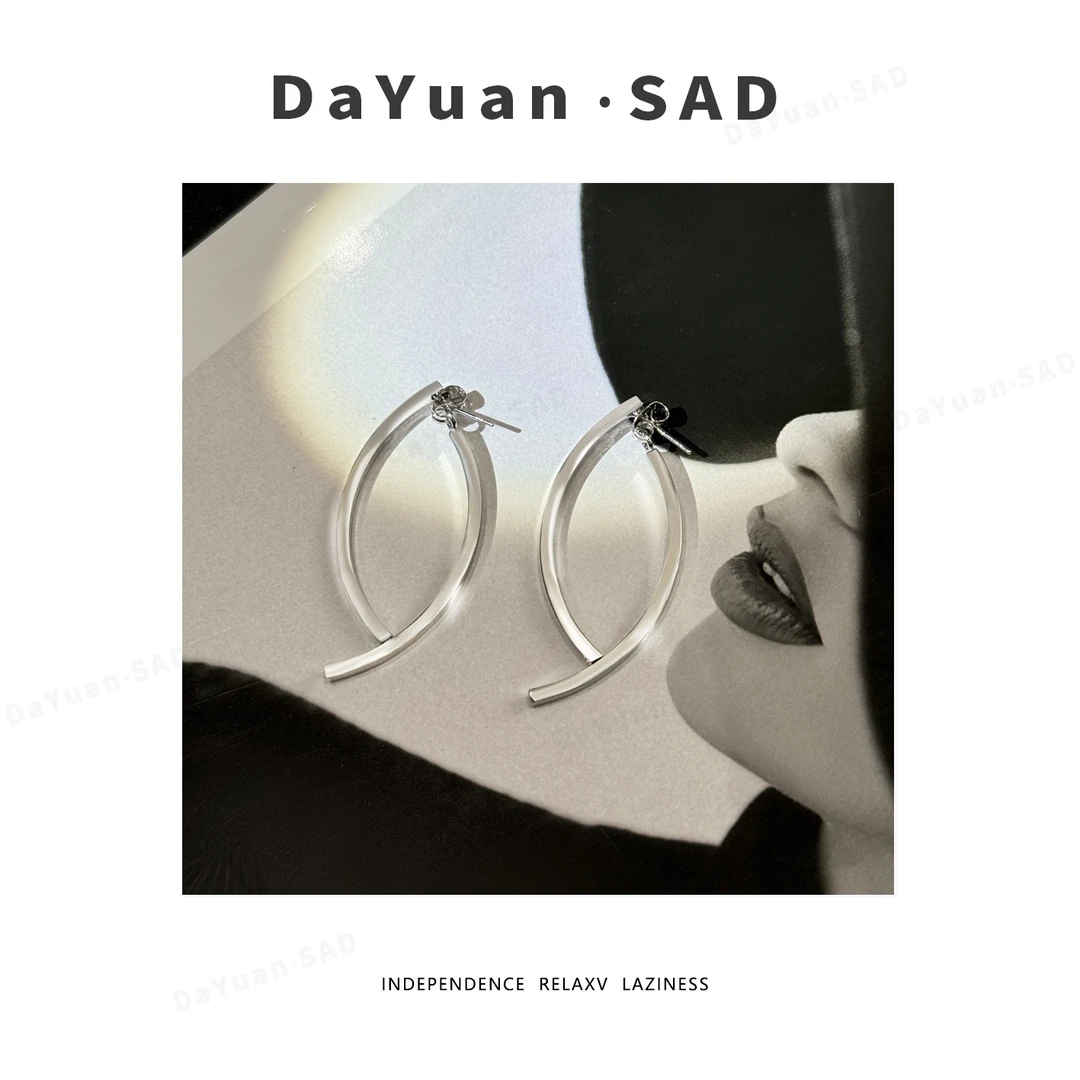 合金耳饰 DAYUAN 925银耳坠 法式高级交叉耳环 简约小众设计#9292