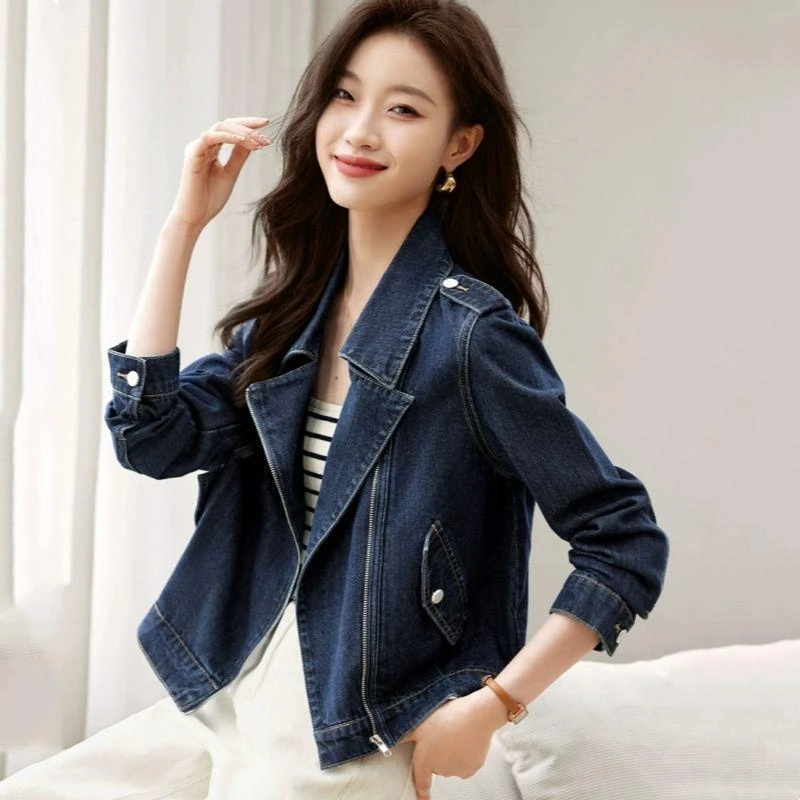 2025春秋季新款韩版宽松时髦休闲上衣百搭帅气机车牛仔外套女短款