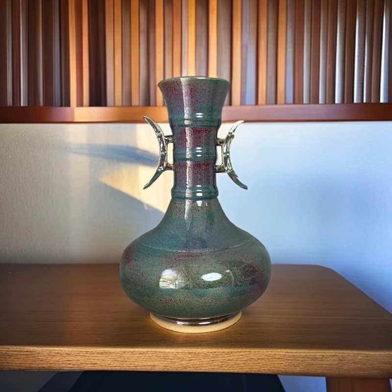 禹州神垕钧瓷李亚飞柴烧陶瓷青瓷精品级吉利瓶摆件中式钧瓷花瓶