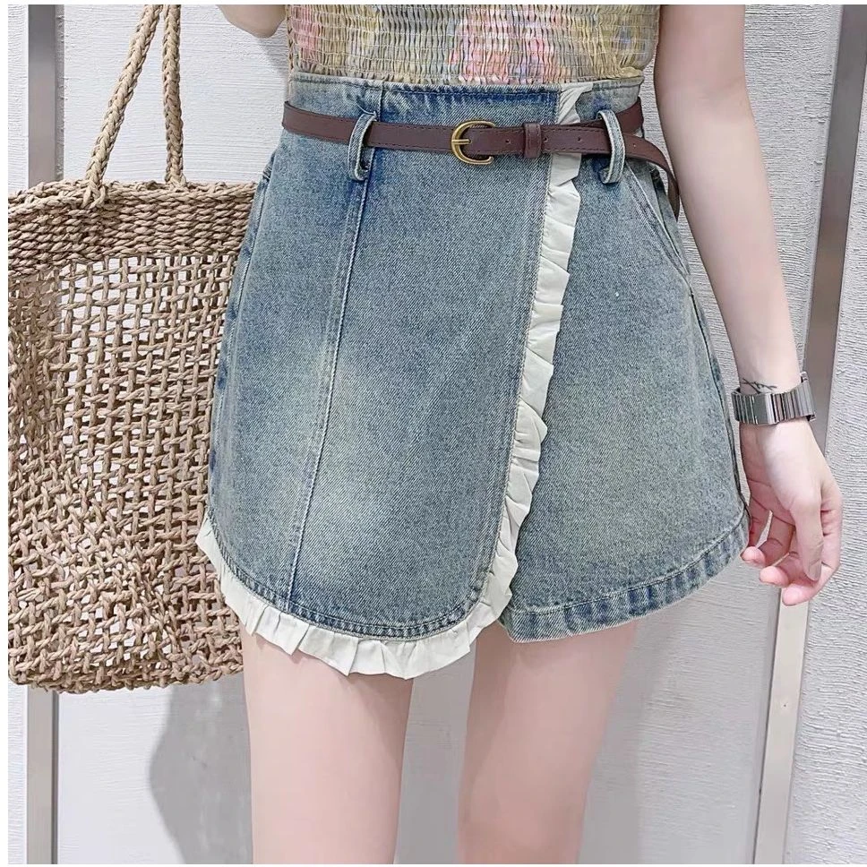 【千寻严选】X3QZ4735夏季时尚休闲洋气百搭松紧腰显瘦短裤牛仔裙裤