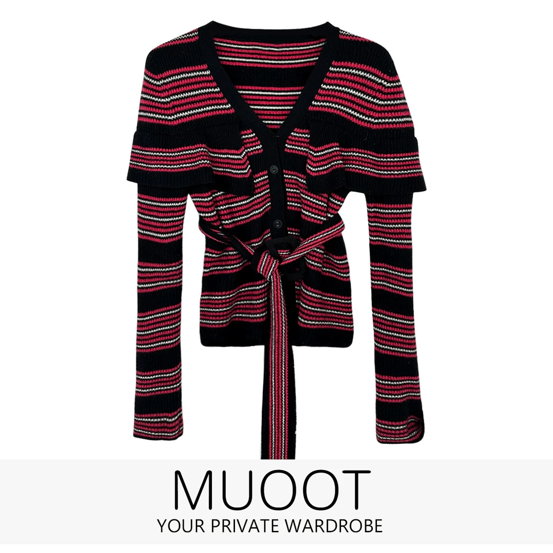 必备口碑复购王~设计感显瘦修身显瘦短款撞色针织条纹上衣   E394