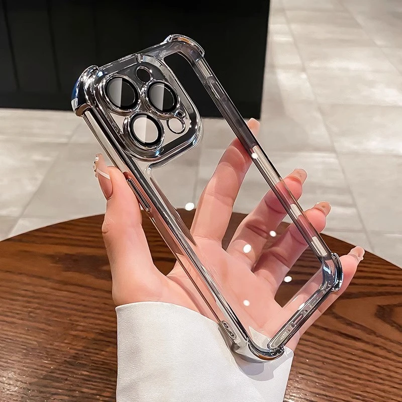 电镀气囊防摔适用苹果15promax手机壳透明iPhone14带镜头膜13防尘
