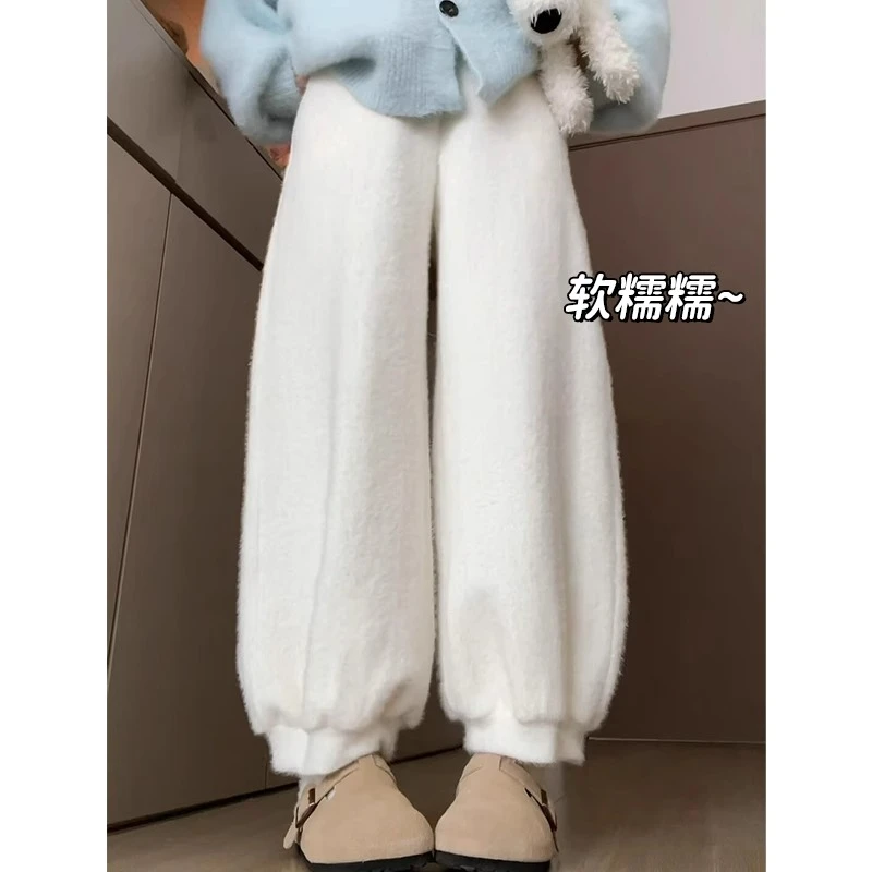 白色软糯束脚灯笼裤女冬季加绒小个子春秋宽松显瘦休闲慵懒哈伦裤