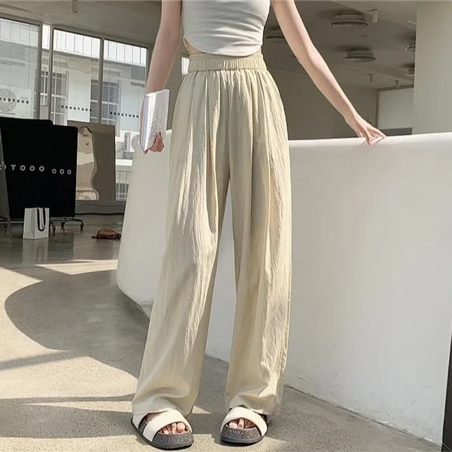 小个子冰丝阔腿裤女夏季薄款垂感慵懒褶皱休闲拖地直筒凉凉山本裤