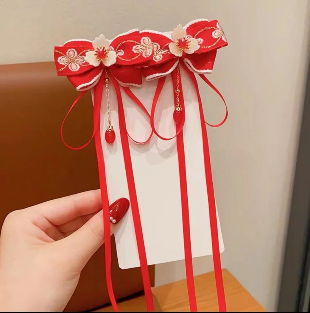 汉服头饰女童中国风蝴蝶结流苏发夹超仙儿童古装飘带发卡新年发饰